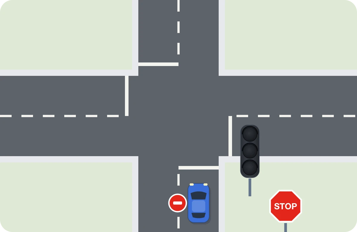 Semáforo apagado con un STOP debajo: haces el STOP.