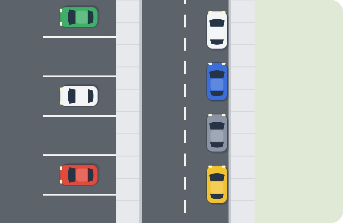 Derecha: estacionamiento en línea, paralelo al bordillo. Izquierda: en batería, perpendicular, solo donde lo marcan las líneas.