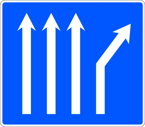 Right lane bifurcates on a four-lane carriageway