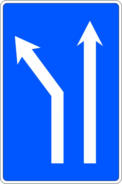 Left lane bifurcates on a two-lane carriageway
