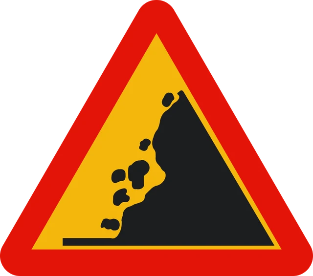 Risk of falling rocks ahead (roadworks)