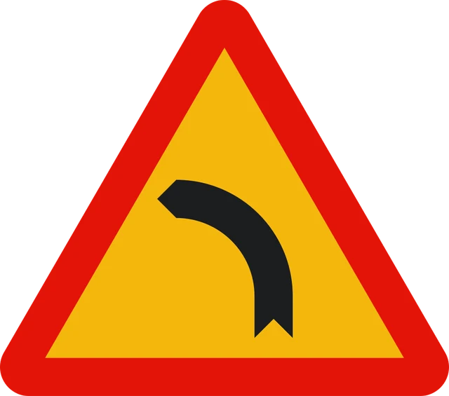 Bend to left ahead (roadworks)
