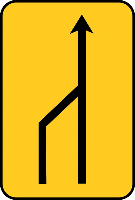 Left lane closes ahead (from 2 lanes to 1, roadworks)