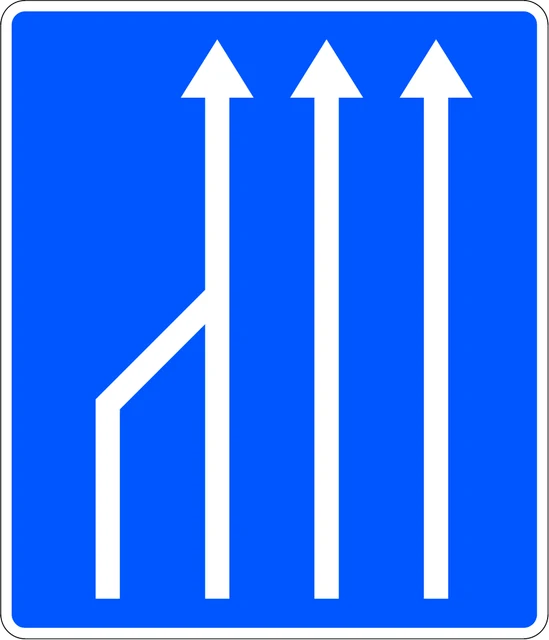 Left-hand lane ends (four-lane road)