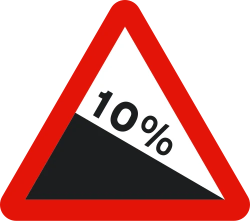 Steep hill downwards ahead