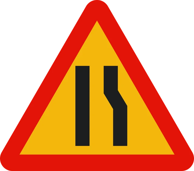 Road narrows on the right ahead (roadworks)