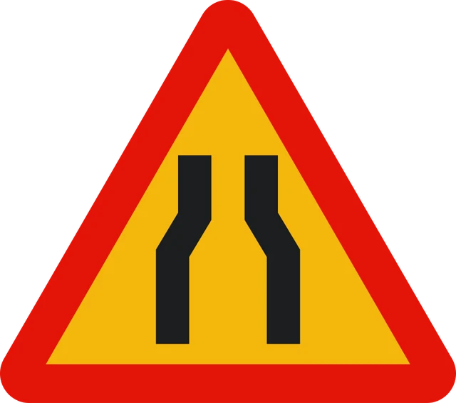 Road narrows ahead (road works)