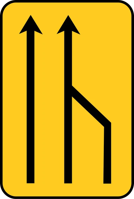 Lane merge on the right (3 to 2 lanes) due to roadworks
