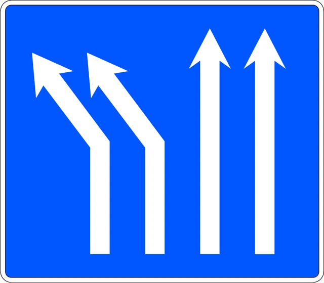 Two-lane fork to the left on a four-lane carriageway