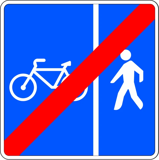 End of segregated track for cycles and pedestrians