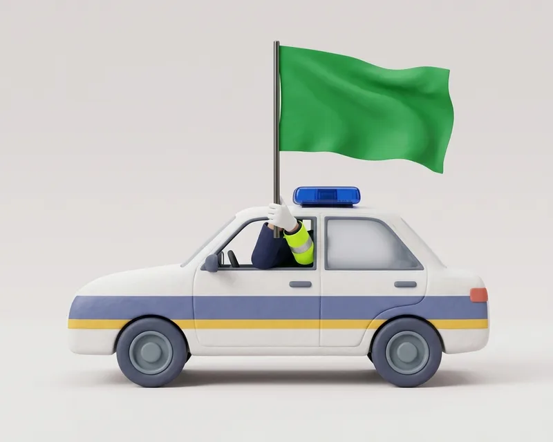 Green flag displayed from a vehicle