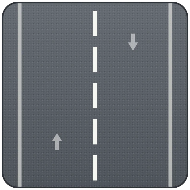 Trazos largos y muy juntos (M-1.9 / M-1.10). Aviso: se acerca una línea continua o un tramo con riesgo especial. Termina el adelantamiento y no empieces otro.