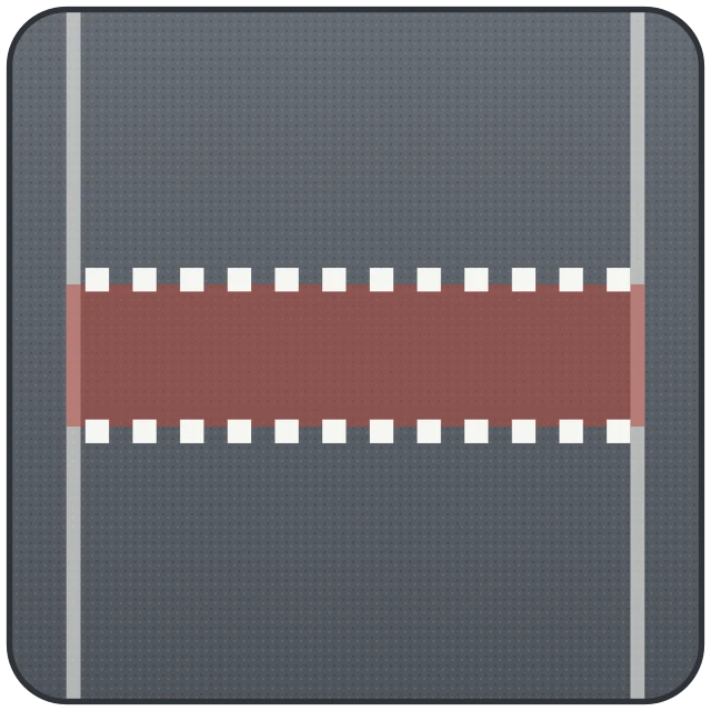 Paso para ciclistas (M-4.4). Dos líneas de cuadrados: dejas paso a los ciclistas. El pavimento suele ser rojo. Esta misma marca puede indicar un paso de peatones regulado por semáforo.
